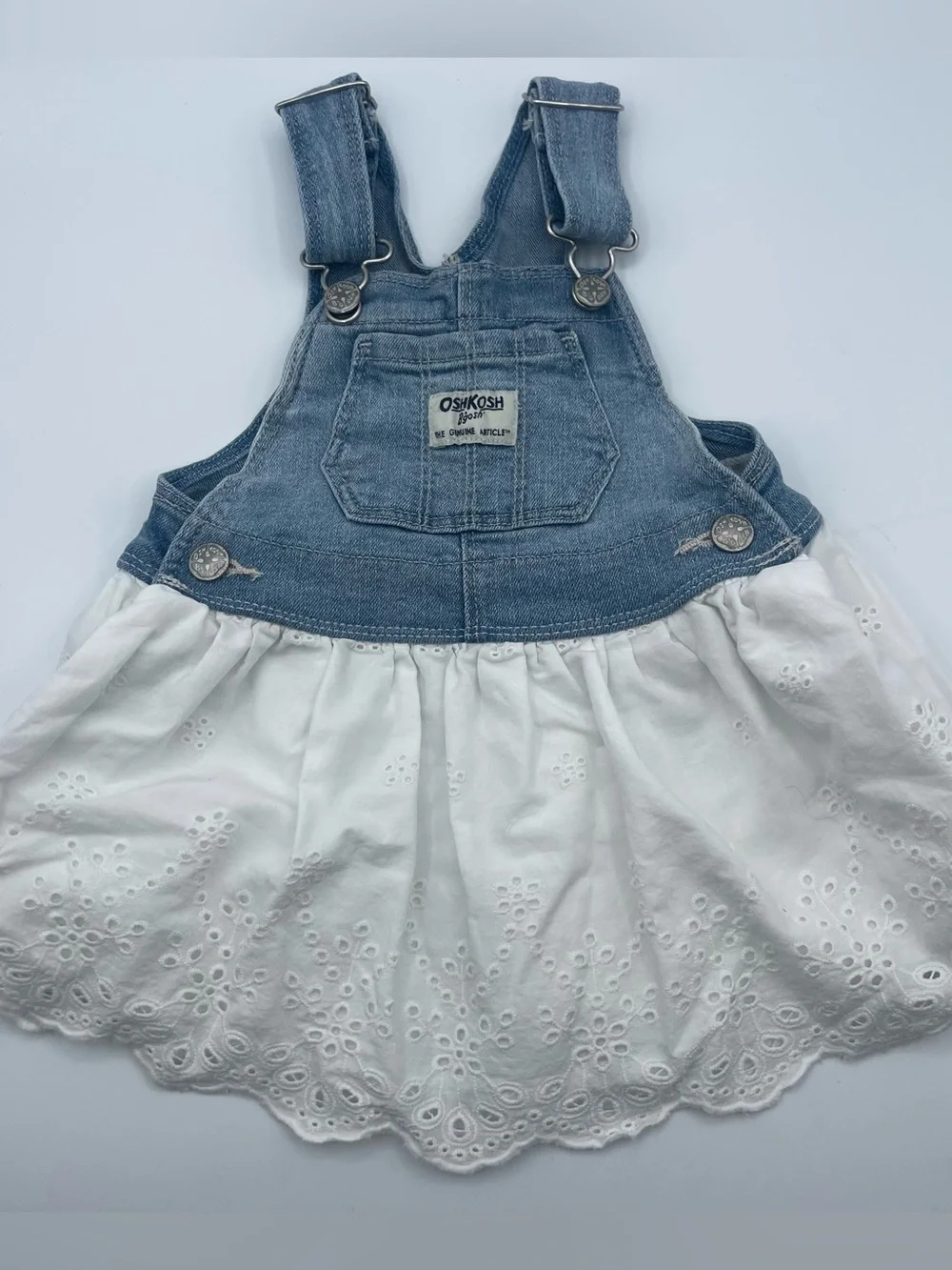 Oshkosh B’Gosh baby girls denim overalls dress white size 9 months
